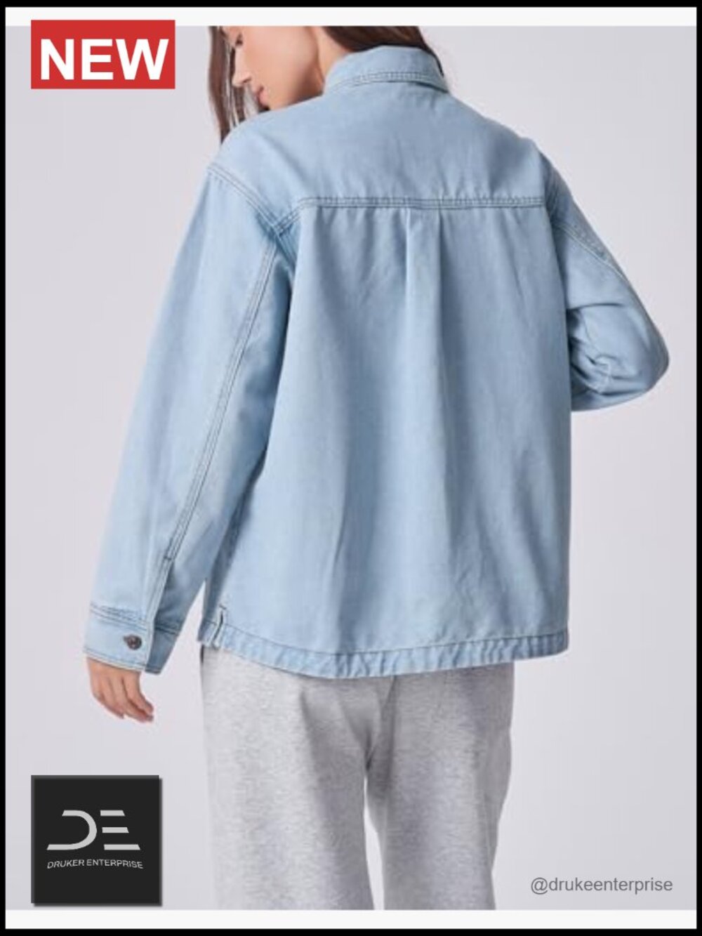 Oversized Denim Jacket Shacket Button Down Long Sleeve Cotton Blend - Picture 4 of 7